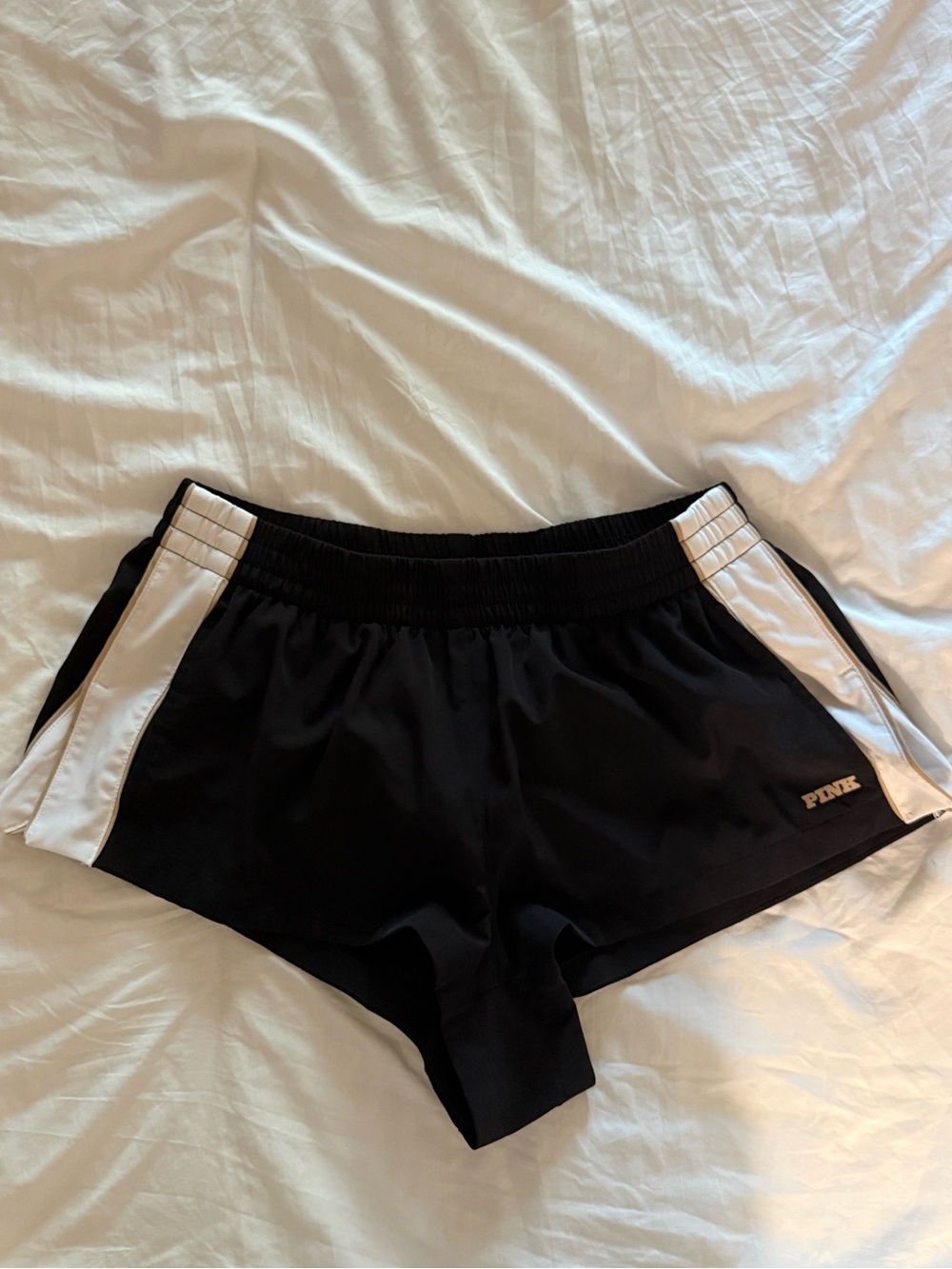PINK Victoria's Secret Black Athletic Shorts with White Side Panels
